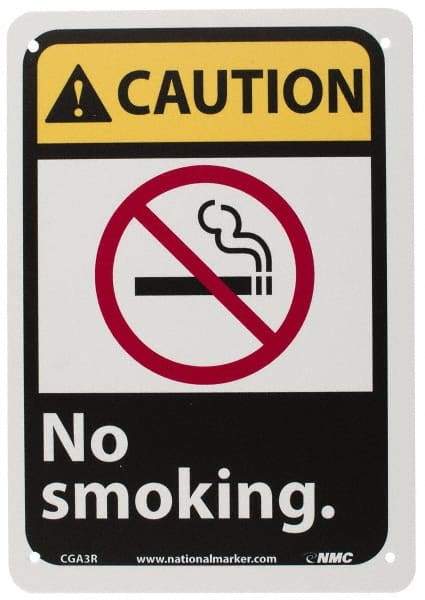 NMC - "Caution - No Smoking", 10" Long x 7" Wide, Rigid Plastic Safety Sign - Rectangle, 0.05" Thick, Use for Accident Prevention - Eagle Tool & Supply