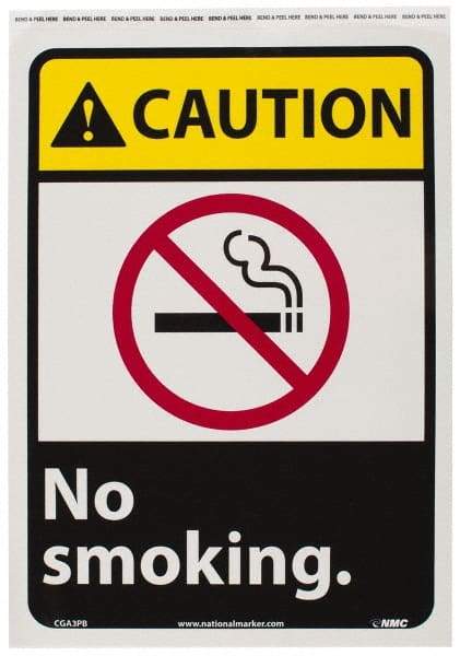 NMC - "Caution - No Smoking", 14" Long x 10" Wide, Pressure-Sensitive Vinyl Safety Sign - Rectangle, 0.004" Thick, Use for Accident Prevention - Eagle Tool & Supply