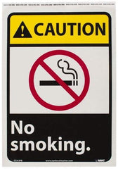 NMC - "Caution - No Smoking", 14" Long x 10" Wide, Pressure-Sensitive Vinyl Safety Sign - Rectangle, 0.004" Thick, Use for Accident Prevention - Eagle Tool & Supply