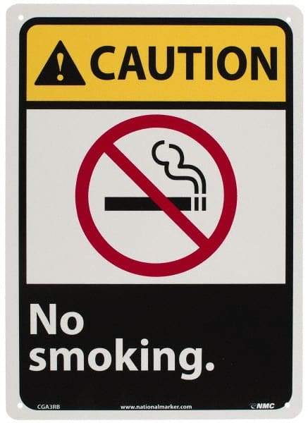 NMC - "Caution - No Smoking", 14" Long x 10" Wide, Rigid Plastic Safety Sign - Rectangle, 0.05" Thick, Use for Accident Prevention - Eagle Tool & Supply