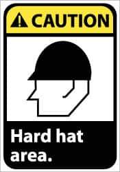 NMC - "Caution - Hard Hat Area", 14" Long x 10" Wide, Pressure-Sensitive Vinyl Safety Sign - Rectangle, 0.004" Thick, Use for Accident Prevention - Eagle Tool & Supply