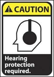 NMC - "Caution - Hearing Protection Required", 10" Long x 7" Wide, Rigid Plastic Safety Sign - Rectangle, 0.05" Thick, Use for Accident Prevention - Eagle Tool & Supply