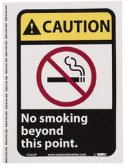 NMC - "Caution - No Smoking Beyond This Point", 10" Long x 7" Wide, Pressure-Sensitive Vinyl Safety Sign - Rectangle, 0.004" Thick, Use for Accident Prevention - Eagle Tool & Supply