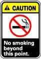 NMC - "Caution - No Smoking Beyond This Point", 14" Long x 10" Wide, Pressure-Sensitive Vinyl Safety Sign - Rectangle, 0.004" Thick, Use for Accident Prevention - Eagle Tool & Supply