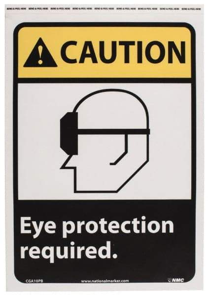 NMC - "Caution - Eye Protection Required", 14" Long x 10" Wide, Pressure-Sensitive Vinyl Safety Sign - Rectangle, 0.004" Thick, Use for Accident Prevention - Eagle Tool & Supply