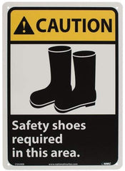 NMC - "Caution - Safety Shoes Required in This Area", 14" Long x 10" Wide, Rigid Plastic Safety Sign - Rectangle, 0.05" Thick, Use for Accident Prevention - Eagle Tool & Supply