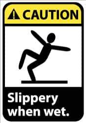 NMC - "Caution - Slippery When Wet", 10" Long x 7" Wide, Pressure-Sensitive Vinyl Safety Sign - Rectangle, 0.004" Thick, Use for Accident Prevention - Eagle Tool & Supply