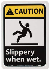 NMC - "Caution - Slippery When Wet", 10" Long x 7" Wide, Rigid Plastic Safety Sign - Rectangle, 0.05" Thick, Use for Accident Prevention - Eagle Tool & Supply