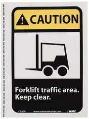 NMC - "Caution - Forklift Traffic Area - Keep Clear", 10" Long x 7" Wide, Pressure-Sensitive Vinyl Safety Sign - Rectangle, 0.004" Thick, Use for Accident Prevention - Eagle Tool & Supply