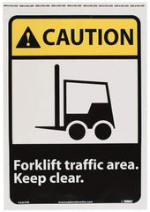 NMC - "Caution - Forklift Traffic Area - Keep Clear", 14" Long x 10" Wide, Pressure-Sensitive Vinyl Safety Sign - Rectangle, 0.004" Thick, Use for Accident Prevention - Eagle Tool & Supply