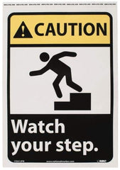 NMC - "Caution - Watch Your Step", 14" Long x 10" Wide, Pressure-Sensitive Vinyl Safety Sign - Rectangle, 0.004" Thick, Use for Accident Prevention - Eagle Tool & Supply