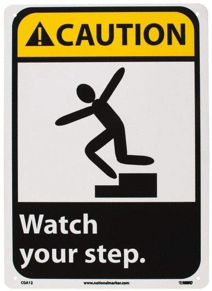 NMC - "Caution - Watch Your Step", 14" Long x 10" Wide, Rigid Plastic Safety Sign - Rectangle, 0.05" Thick, Use for Accident Prevention - Eagle Tool & Supply