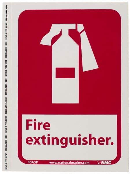 NMC - Fire Extinguisher, Pressure Sensitive Vinyl Fire Sign - 7" Wide x 10" High - Eagle Tool & Supply