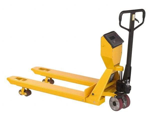 Wesco Industrial Products - 5,000 Lb Capacity, 8" Lift Scale Pallet Truck - 2.9" Min Lift Height, 47-1/2" Fork Length x 27-1/2" Fork Width, 27-1/2" Overall Width - Eagle Tool & Supply
