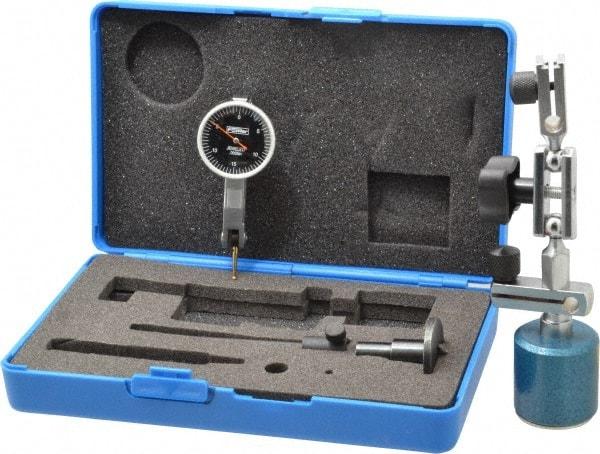 Fowler - 0.0005" Graduation, 0.03" Max Meas, 0-15-0 Dial Reading, Dial Indicator & Base Kit - 1.224" Base Height x 1.264" Base Diam, 1" Dial Diam - Eagle Tool & Supply