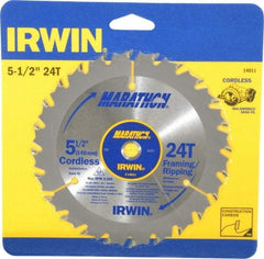 Irwin - 5-1/2" Diam, 10mm Arbor Hole Diam, 24 Tooth Wet & Dry Cut Saw Blade - Carbide-Tipped, Framing & Ripping Action, Standard Round Arbor - Eagle Tool & Supply