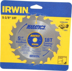 Irwin - 5-3/8" Diam, 10mm Arbor Hole Diam, 18 Tooth Wet & Dry Cut Saw Blade - Carbide-Tipped, Framing & Ripping Action, Standard Round Arbor - Eagle Tool & Supply