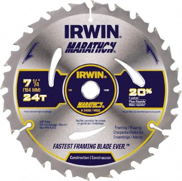 Irwin - 6-1/2" Diam, 5/8" Arbor Hole Diam, 18 Tooth Wet & Dry Cut Saw Blade - Carbide-Tipped, Framing & Ripping Action, Standard Round Arbor - Eagle Tool & Supply