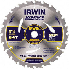 Irwin - 6-1/2" Diam, 5/8" Arbor Hole Diam, 18 Tooth Wet & Dry Cut Saw Blade - Carbide-Tipped, Framing & Ripping Action, Standard Round Arbor - Eagle Tool & Supply