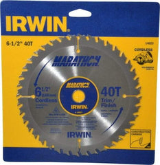 Irwin - 6-1/2" Diam, 5/8" Arbor Hole Diam, 40 Tooth Wet & Dry Cut Saw Blade - Carbide-Tipped, Trimming Action, Standard Round Arbor - Eagle Tool & Supply