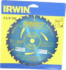 Irwin - 7-1/4" Diam, 5/8" Arbor Hole Diam, 24 Tooth Wet & Dry Cut Saw Blade - Carbide-Tipped, General Purpose Action, Diamond Arbor - Eagle Tool & Supply