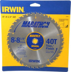 Irwin - 8-1/4" Diam, 5/8" Arbor Hole Diam, 40 Tooth Wet & Dry Cut Saw Blade - Carbide-Tipped, Finishing & Trimming Action, Diamond Arbor - Eagle Tool & Supply