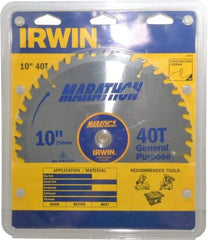 Irwin - 10" Diam, 5/8" Arbor Hole Diam, 40 Tooth Wet & Dry Cut Saw Blade - Carbide-Tipped, General Purpose Action, Standard Round Arbor - Eagle Tool & Supply