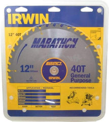 Irwin - 12" Diam, 1" Arbor Hole Diam, 40 Tooth Wet & Dry Cut Saw Blade - Carbide-Tipped, General Purpose Action, Standard Round Arbor - Eagle Tool & Supply