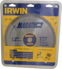 Irwin - 12" Diam, 1" Arbor Hole Diam, 72 Tooth Wet & Dry Cut Saw Blade - Carbide-Tipped, Finishing & Trimming Action, Standard Round Arbor - Eagle Tool & Supply