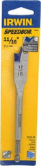 Irwin - 11/16", 1/4" Hex Shank, Bright Finish, High Speed Steel, Spade Blade Drill Bit - 2 Spurs, 6" Overall Length, 2" Shank Length, No Wire Fishing Hole - Eagle Tool & Supply