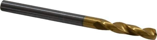 Guhring - 5/32" 140° Spiral Flute Solid Carbide Screw Machine Drill Bit - TiN Finish, Right Hand Cut, 22mm Flute Length, 55mm OAL, SU Point, Straight Shank - Eagle Tool & Supply