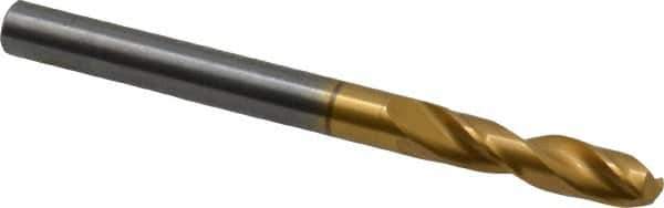 Guhring - 5.19938mm 140° Spiral Flute Solid Carbide Screw Machine Drill Bit - TiN Finish, Right Hand Cut, 26mm Flute Length, 62mm OAL, SU Point, Straight Shank - Eagle Tool & Supply