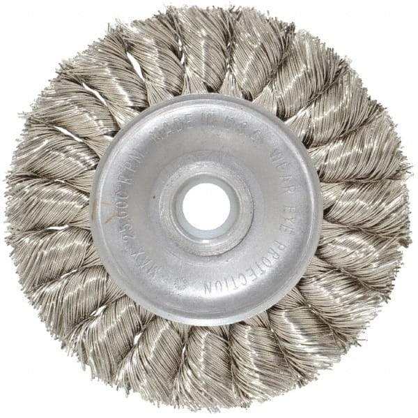 Anderson - 3" OD, 1/2" Arbor Hole, Knotted Stainless Steel Wheel Brush - 3/8" Face Width, 5/8" Trim Length, 0.014" Filament Diam, 25,000 RPM - Eagle Tool & Supply