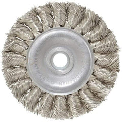 Anderson - 3" OD, 1/2" Arbor Hole, Knotted Stainless Steel Wheel Brush - 3/8" Face Width, 5/8" Trim Length, 0.014" Filament Diam, 25,000 RPM - Eagle Tool & Supply