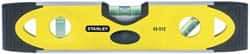 Stanley - Magnetic 9" Long 3 Vial Torpedo Level - Aluminum, Black/Yellow, 1 45°, 1 Level & 1 Plumb Vials - Eagle Tool & Supply