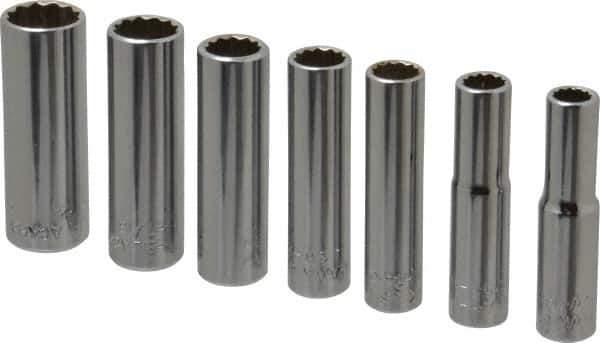 Blackhawk by Proto - 7 Piece 1/4" Drive Deep Well Socket Set - 12 Points, 1/4" to 1/2" Range, Inch Measurement Standard - Eagle Tool & Supply