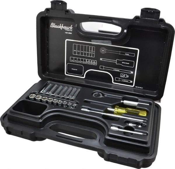 Blackhawk by Proto - 21 Piece 1/4" Drive Deep Well Socket Set - 6 Points, 5mm to 13mm Range, Metric Measurement Standard - Eagle Tool & Supply