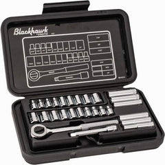 Blackhawk by Proto - 27 Piece 1/4" Drive Deep Well Socket Set - 6, 12 Points, 3/16" to 1/2" (4mm to 13mm) Range, Inch/Metric Measurement Standard - Eagle Tool & Supply