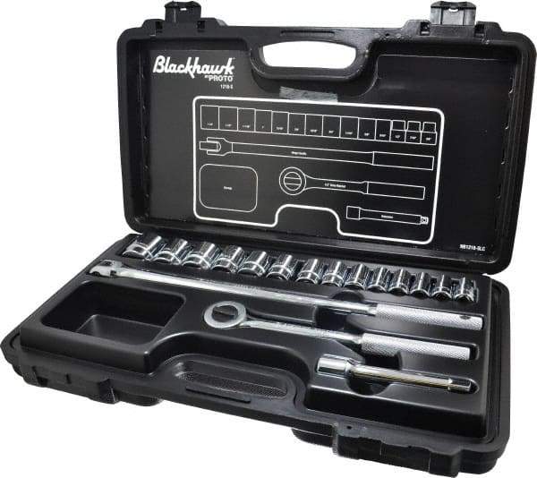 Blackhawk by Proto - 17 Piece 1/2" Drive Socket Set - 6 Points, 3/8" to 1-1/4" Range, Inch Measurement Standard - Eagle Tool & Supply