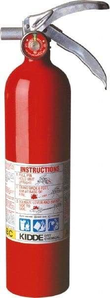 Kidde - 2.6 Lb, 1-A:10-B:C Rated, Dry Chemical Fire Extinguisher - 3" Diam x 15" High, 195 psi, 15' Discharge in 12 sec, Rechargeable, Steel Cylinder - Eagle Tool & Supply