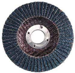 Merit Abrasives - 60 Grit, 7" Disc Diam, 7/8" Center Hole, Type 29 Zirconia Alumina Flap Disc - 8,600 Max RPM, Fiberglass Backing, Arbor Attaching System, Coated - Eagle Tool & Supply
