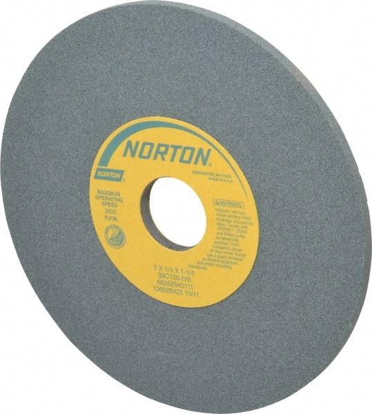 Norton - 7" Diam x 1-1/4" Hole x 1/4" Thick, I Hardness, 120 Grit Surface Grinding Wheel - Silicon Carbide, Type 1, Fine Grade, 3,600 Max RPM, Vitrified Bond, No Recess - Eagle Tool & Supply