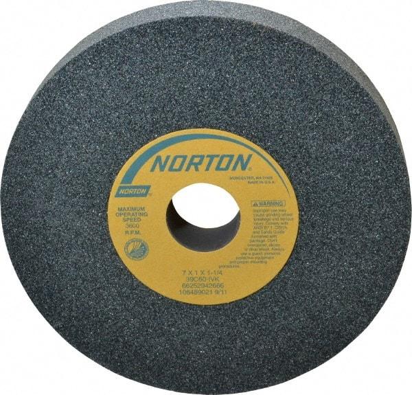 Norton - 7" Diam x 1-1/4" Hole x 1" Thick, I Hardness, 60 Grit Surface Grinding Wheel - Silicon Carbide, Type 1, Medium Grade, 3,600 Max RPM, Vitrified Bond, No Recess - Eagle Tool & Supply