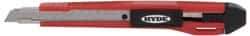 Hyde Tools - Snap Utility Knife - 9mm Blade, Red & Black Polystyrene (High Impact) Handle, 3 Blades Included - Eagle Tool & Supply