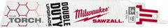 Milwaukee Tool - 6" Long x 1" Thick, Steel Reciprocating Saw Blade - Straight Profile, 10 TPI, Toothed Edge, Universal Shank - Eagle Tool & Supply