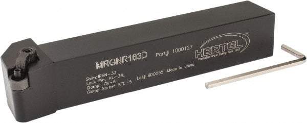 Hertel - MRGN, Right Hand Cut, 15° Lead Angle, 1" Shank Height x 1" Shank Width, Negative Rake Indexable Turning Toolholder - 6" OAL, RN..32 Insert Compatibility, Series Multi-Option - Eagle Tool & Supply