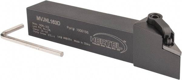 Hertel - MVJN, Left Hand Cut, 3° Lead Angle, 1" Shank Height x 1" Shank Width, Negative Rake Indexable Turning Toolholder - 6" OAL, VN..33. Insert Compatibility, Series Multi-Option - Eagle Tool & Supply