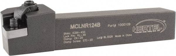 Hertel - MCLN, Right Hand Cut, 5° Lead Angle, 3/4" Shank Height x 3/4" Shank Width, Negative Rake Indexable Turning Toolholder - 4-1/2" OAL, CN..43. Insert Compatibility, Series Multi-Option - Eagle Tool & Supply