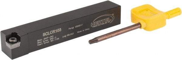 Hertel - SCLC, Right Hand Cut, 5° Lead Angle, 5/8" Shank Height x 5/8" Shank Width, Neutral Rake Indexable Turning Toolholder - 4" OAL, CC..32.5. Insert Compatibility, Series Screw-Type - Eagle Tool & Supply