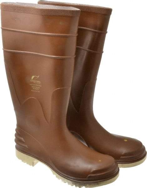 OnGuard - Size 8 Steel Knee Boot - Brown, PVC Upper, 16" High, Chemical Resistant, Non-Slip - Eagle Tool & Supply